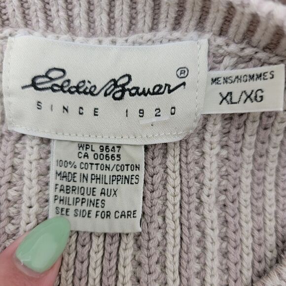 Eddie Bauer Crop Top Sweater Raw Hem Brown / Cream Cotton Knit Size XL - Picture 5 of 7
